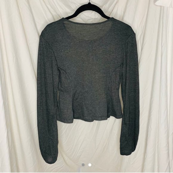 Gray Ribbed Blouse - Picture 2 of 2